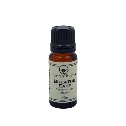 Amber 10 ml  bottle labelled Breathe Easy essential Oil blend