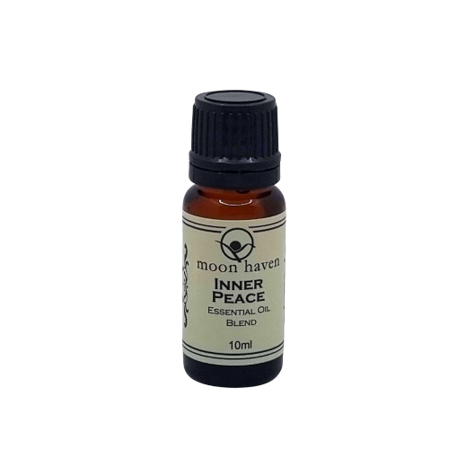 Amber 10 ml  bottle labelled Inner Peace essential Oil blend